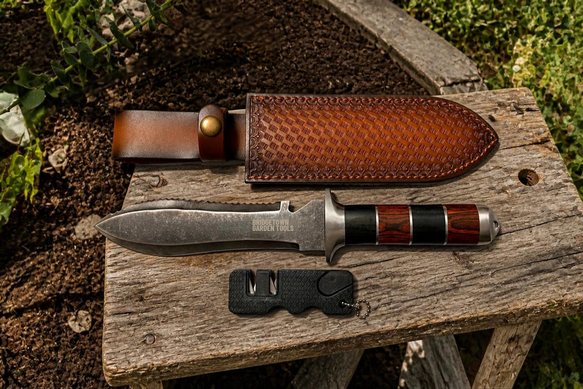 Hero Hori Gardening Knife with Leather Sheath & Sharpener