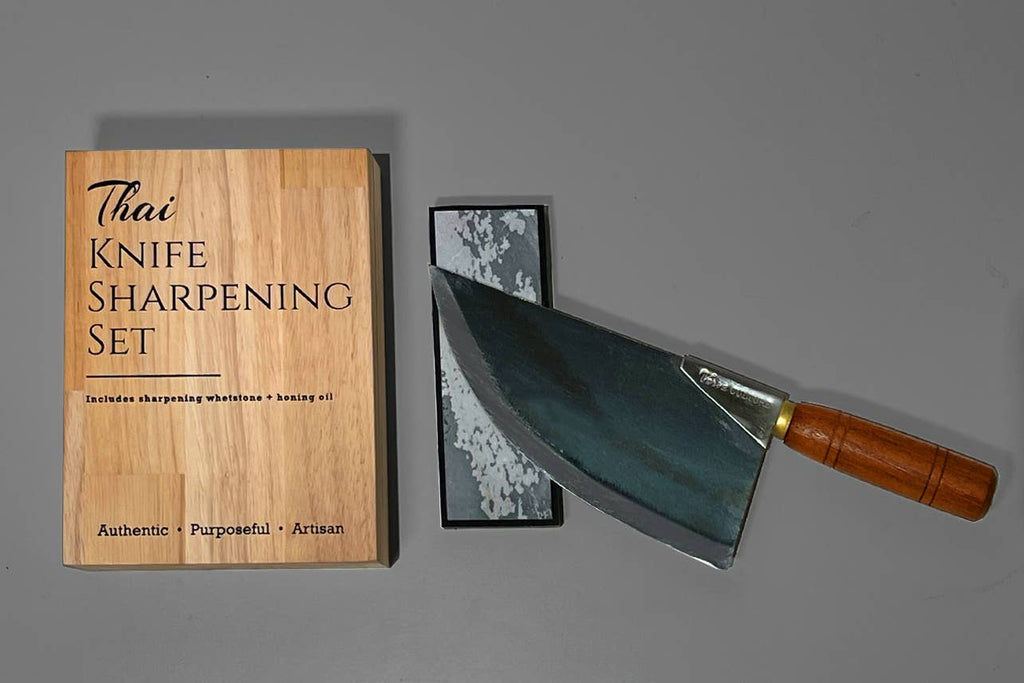 Thai Knife Sharpening Set:  Waterstone, Honing Oil & Mango Wood Box