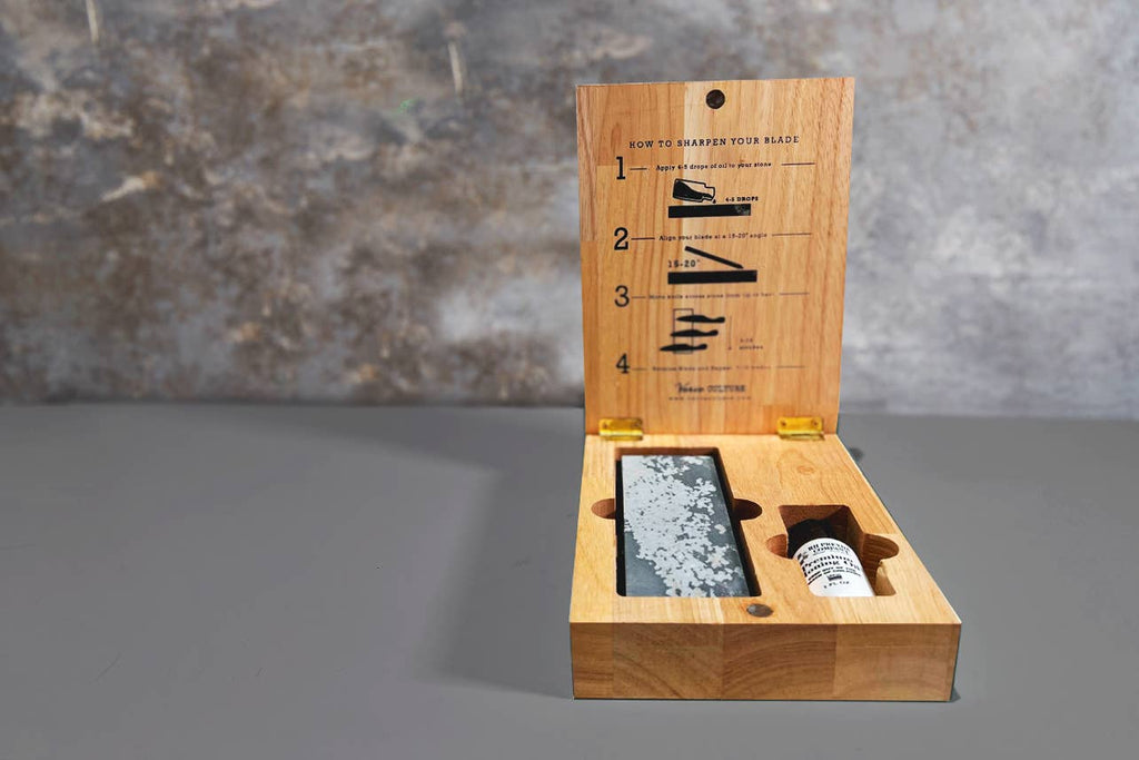 Thai Knife Sharpening Set:  Waterstone, Honing Oil & Mango Wood Box